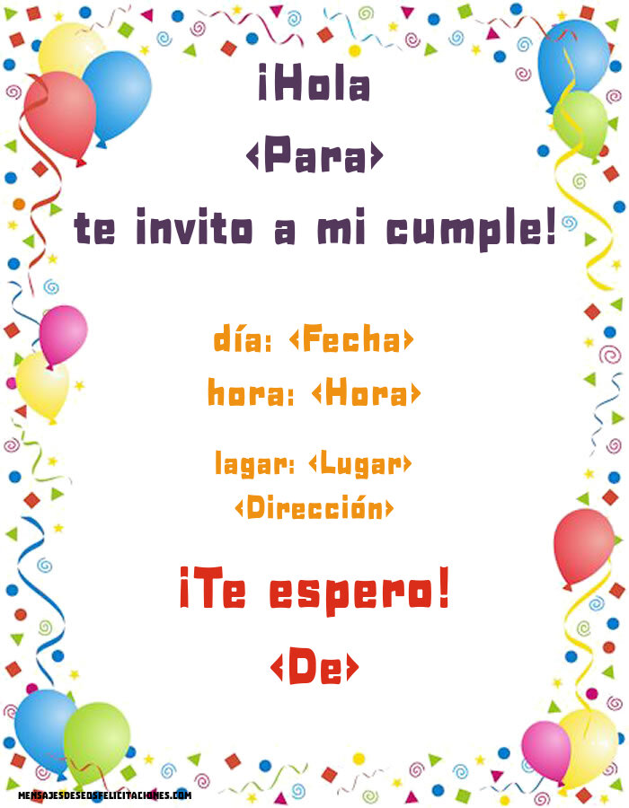 Te invito a la fiesta - invitación con globos | Personalizar invitaciones de cumpleaños