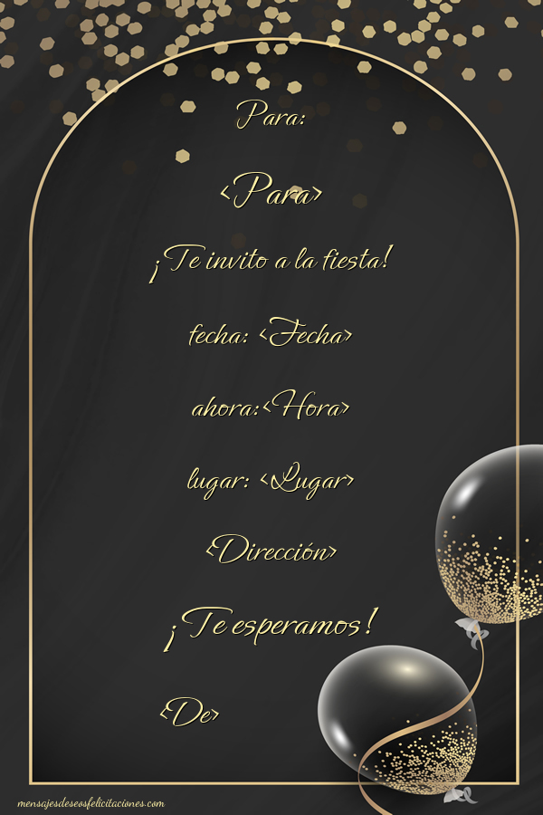 Invitación de fiesta sencilla con letra dorada sobre fondo negro | Personalizar invitaciones de cumpleaños