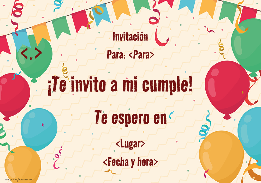 Invitación a mi cumpleaños sencilla con globos | Personalizar invitaciones de cumpleaños