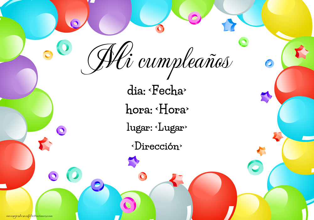 Invitación whatsapp sencilla con globos de colores | Personalizar invitaciones de cumpleaños