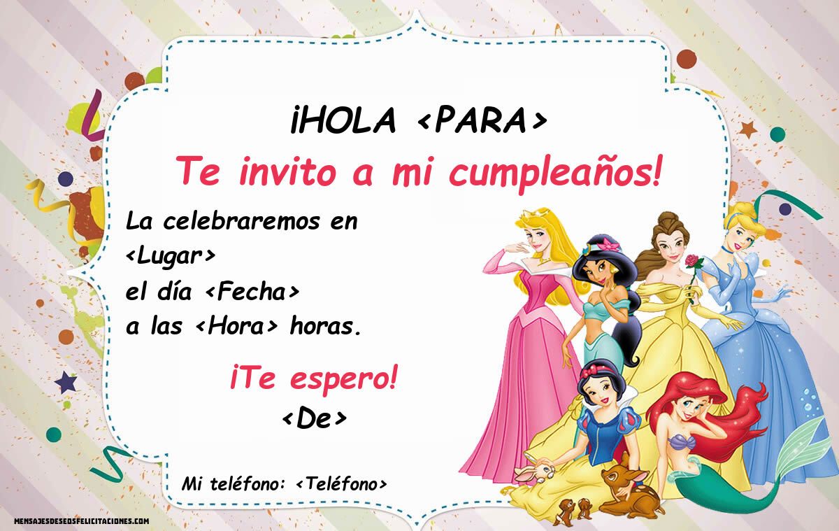 Invitacion de princesas de disney | Personalizar invitaciones de cumpleaños para niños