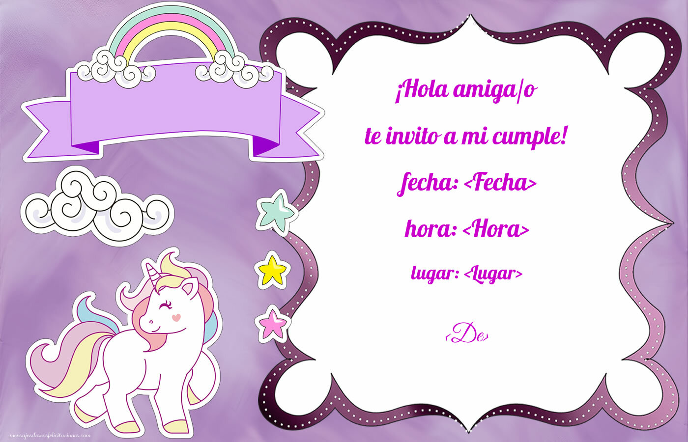 Invitación a los amantes de los unicornios | Personalizar invitaciones de cumpleaños para niños