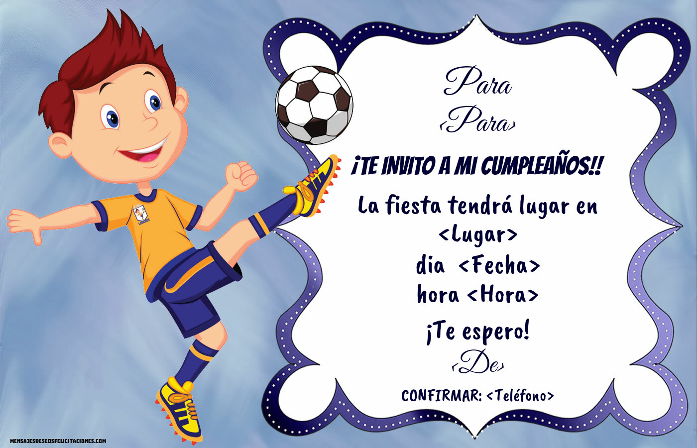 Invitación a los amantes del fútbol | Personalizar invitaciones de cumpleaños para niños