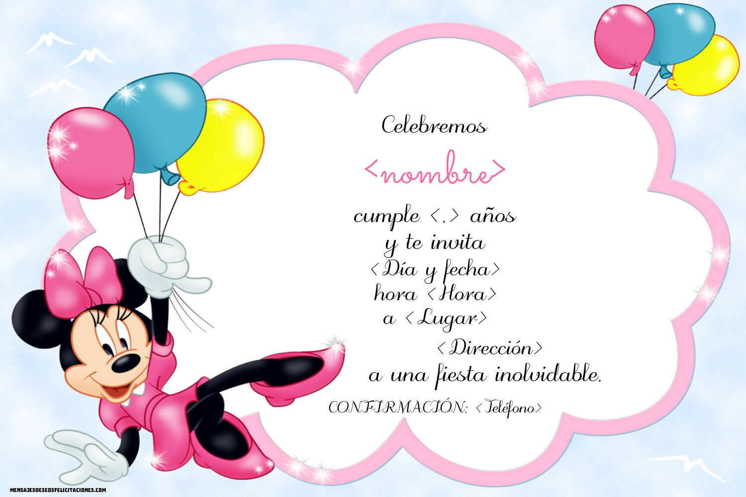 Invitación para niñas con Minnie Mouse | Personalizar invitaciones de cumpleaños para niños