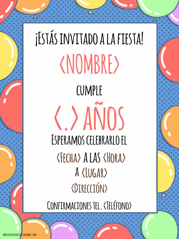 Invitación con globos de colores para niñas | Personalizar invitaciones de cumpleaños para niños