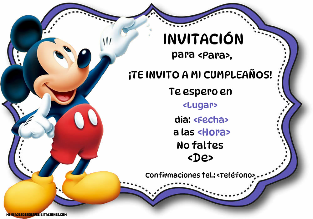 Para chicos: Mickey Mouse escribe tu invitación de cumpleaños | Personalizar invitaciones de cumpleaños para niños