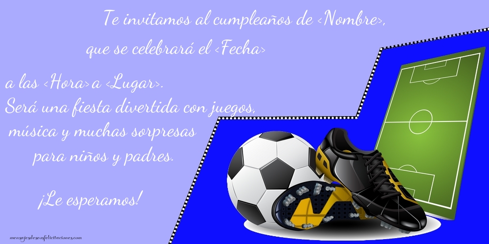 Invitación con balón, botas y campo de fútbol | Personalizar invitaciones de cumpleaños para niños