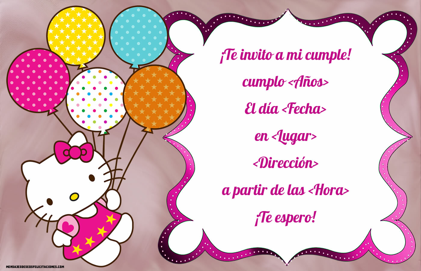 Invitație cu Hello Kitty pentru fete | Personalizar invitaciones de cumpleaños para niños