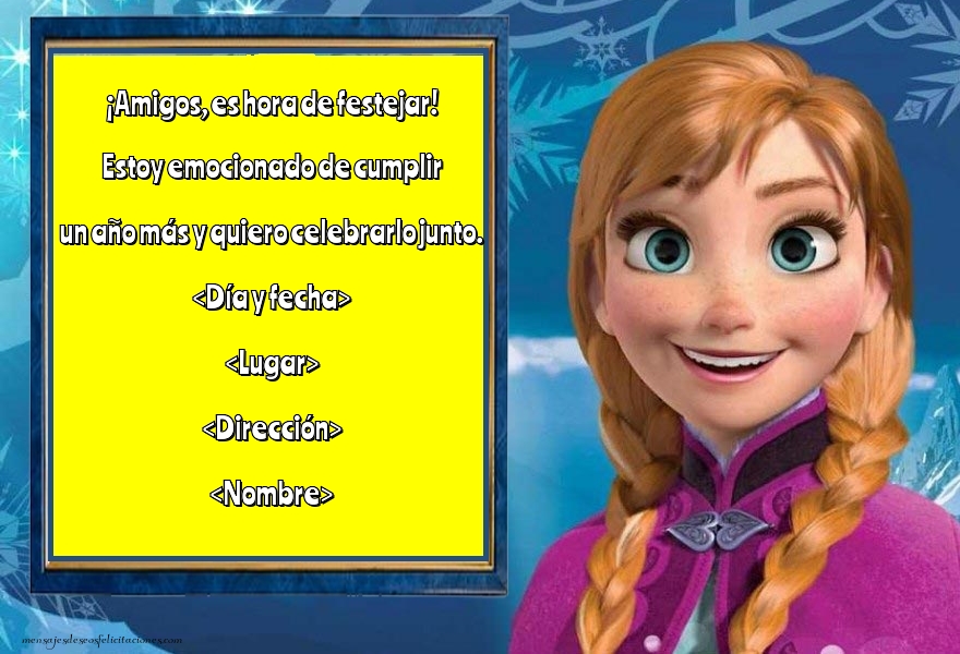 Invitación con la princesa Anna de Frozen | Personalizar invitaciones de cumpleaños para niños