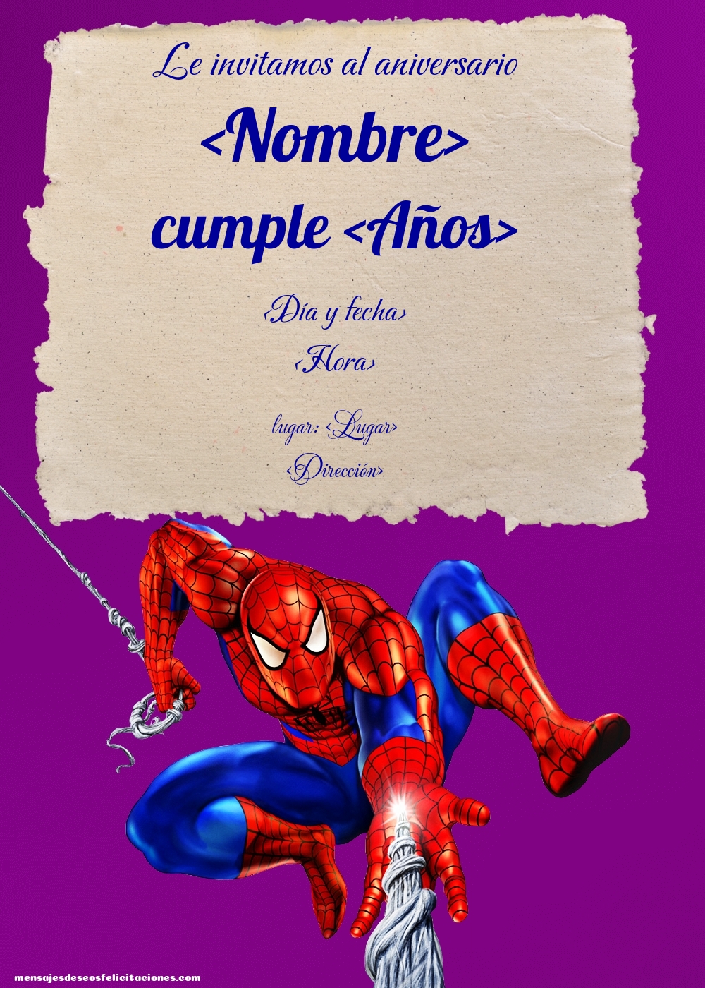 Invitación con Spiderman y tela de araña | Personalizar invitaciones de cumpleaños para niños