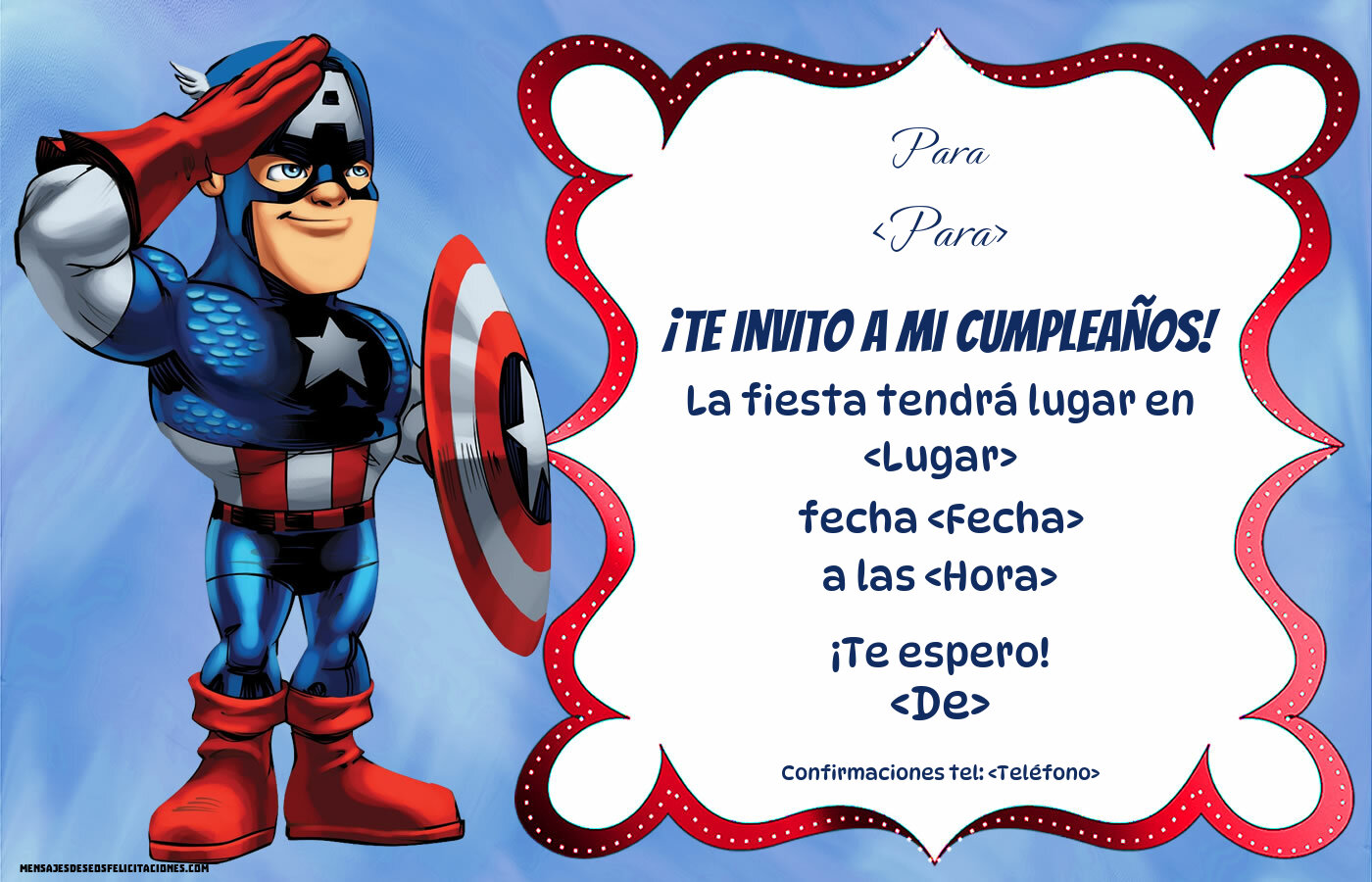 IInvitación Capitán América para niños | Personalizar invitaciones de cumpleaños para niños