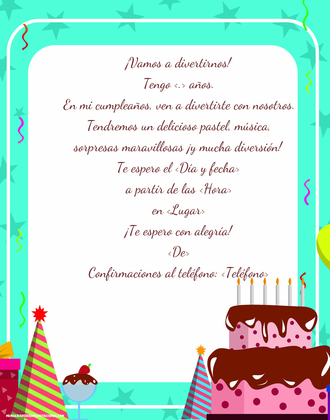 Invitación de tarta editable en línea para fiesta infantil | Personalizar invitaciones de cumpleaños para niños