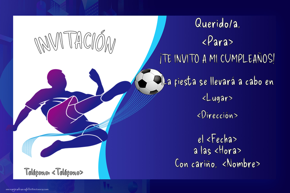 Para chicos: Futbolista en acción | Personalizar invitaciones de cumpleaños para niños