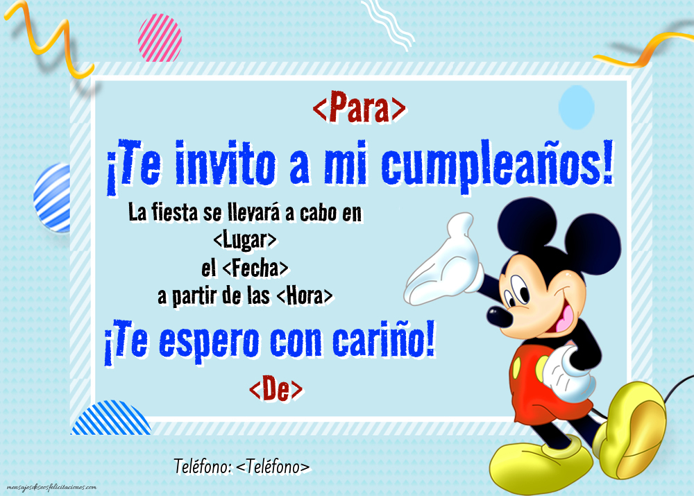 Invitación en línea editable con Mickey Mouse | Personalizar invitaciones de cumpleaños para niños