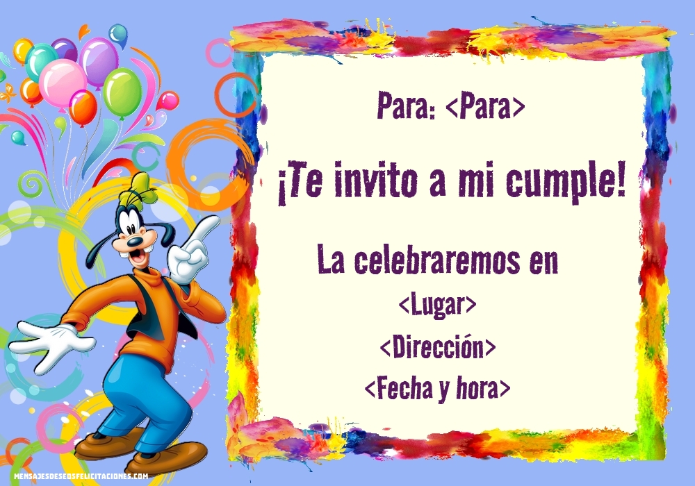 Invitacion de Goofy para fiesta infantil | Personalizar invitaciones de cumpleaños para niños