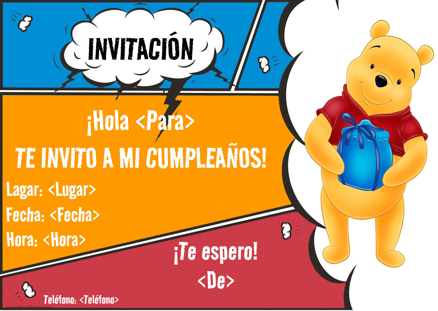 Invitacion de Winnie Pooh | Personalizar invitaciones de cumpleaños para niños