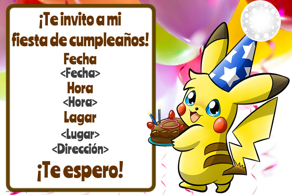 Tarjeta de invitacion de Pokemon | Personalizar invitaciones de cumpleaños para niños