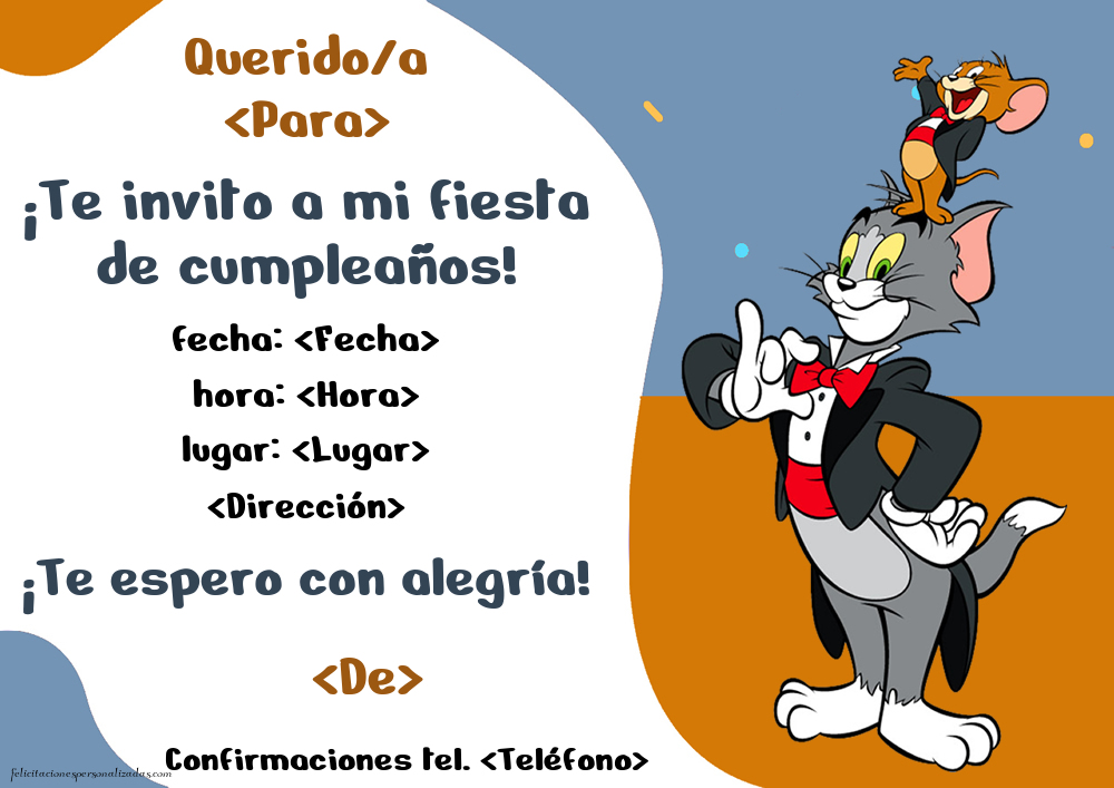 Invitación Tom y Jerry - ¡Te invito a mi fiesta de cumpleaños
