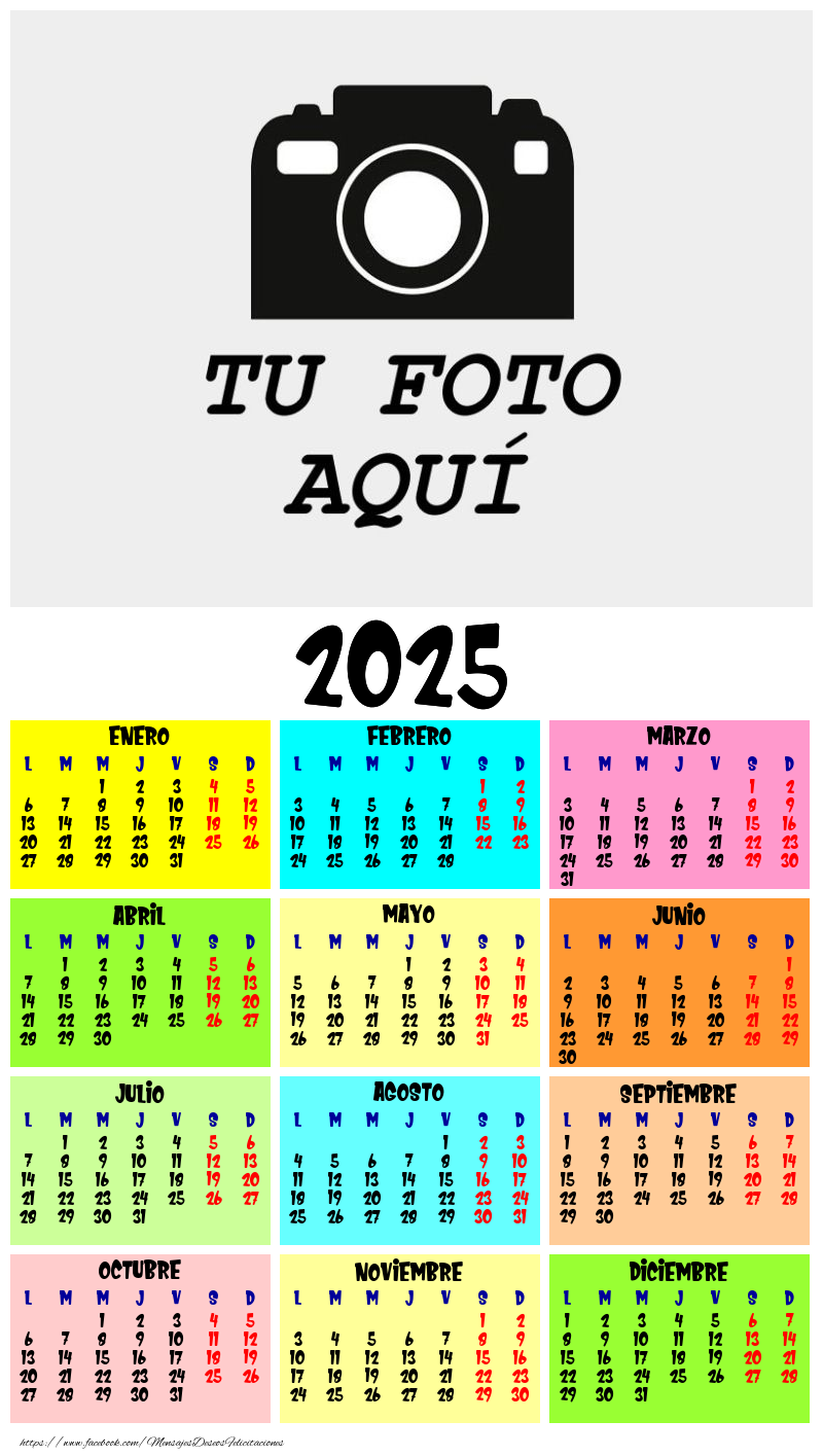 Calendario 2025 con foto Colores Modelo 0013 Calendarios Personalizados