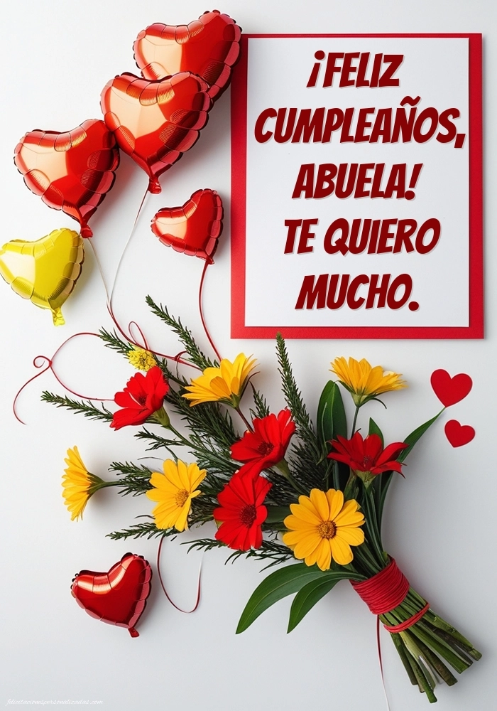 Imágenes con Frases de Feliz Cumpleaños Abuela: Flores y corazones
