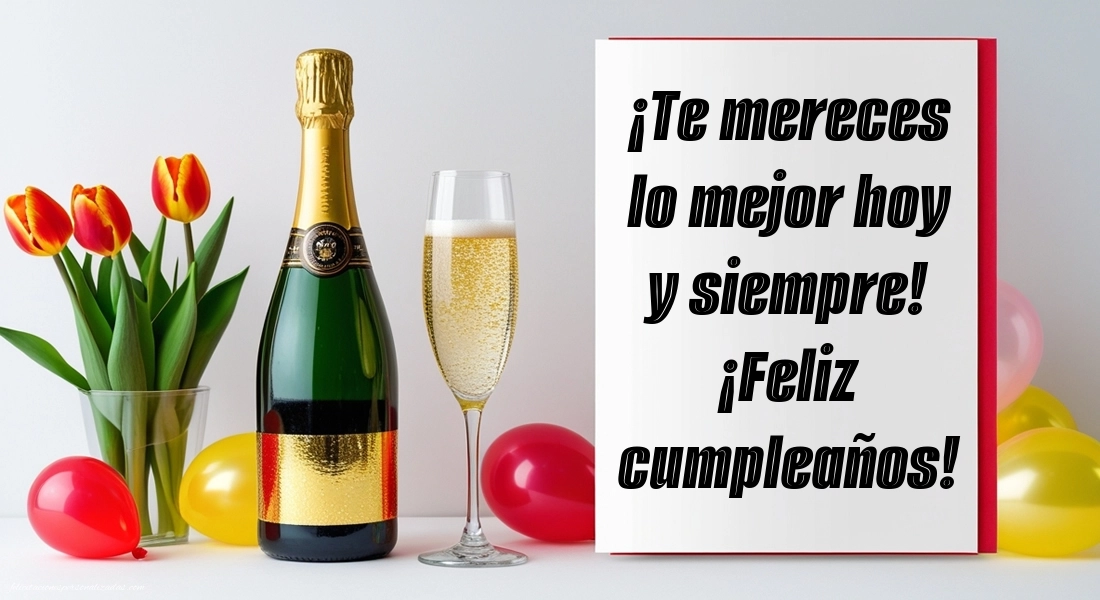 Imágenes con Frases de Feliz Cumpleaños Abuela: Champán y tulipanes