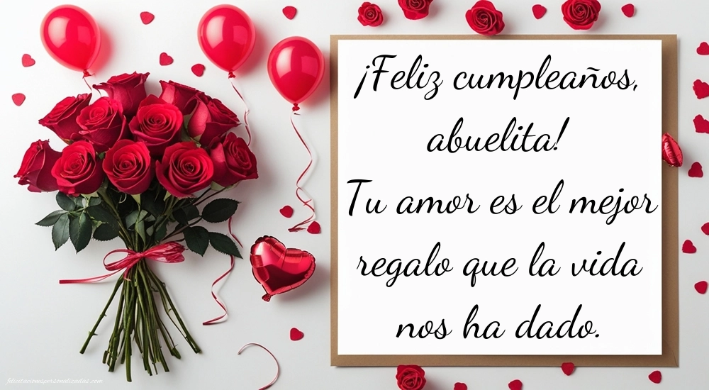 Imágenes con Frases de Feliz Cumpleaños Abuela: Rosas y globos