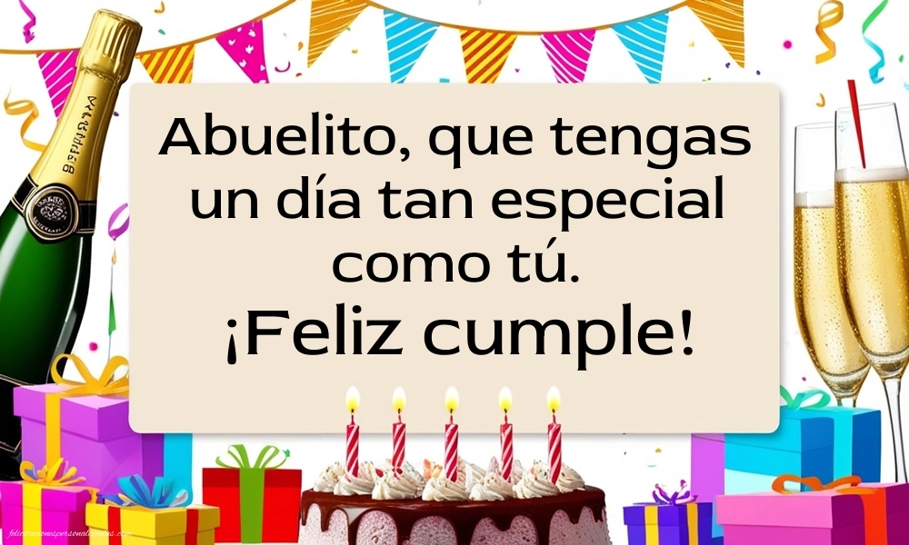 Imágenes con Frases de Feliz Cumpleaños Abuelo: Champán y tarta