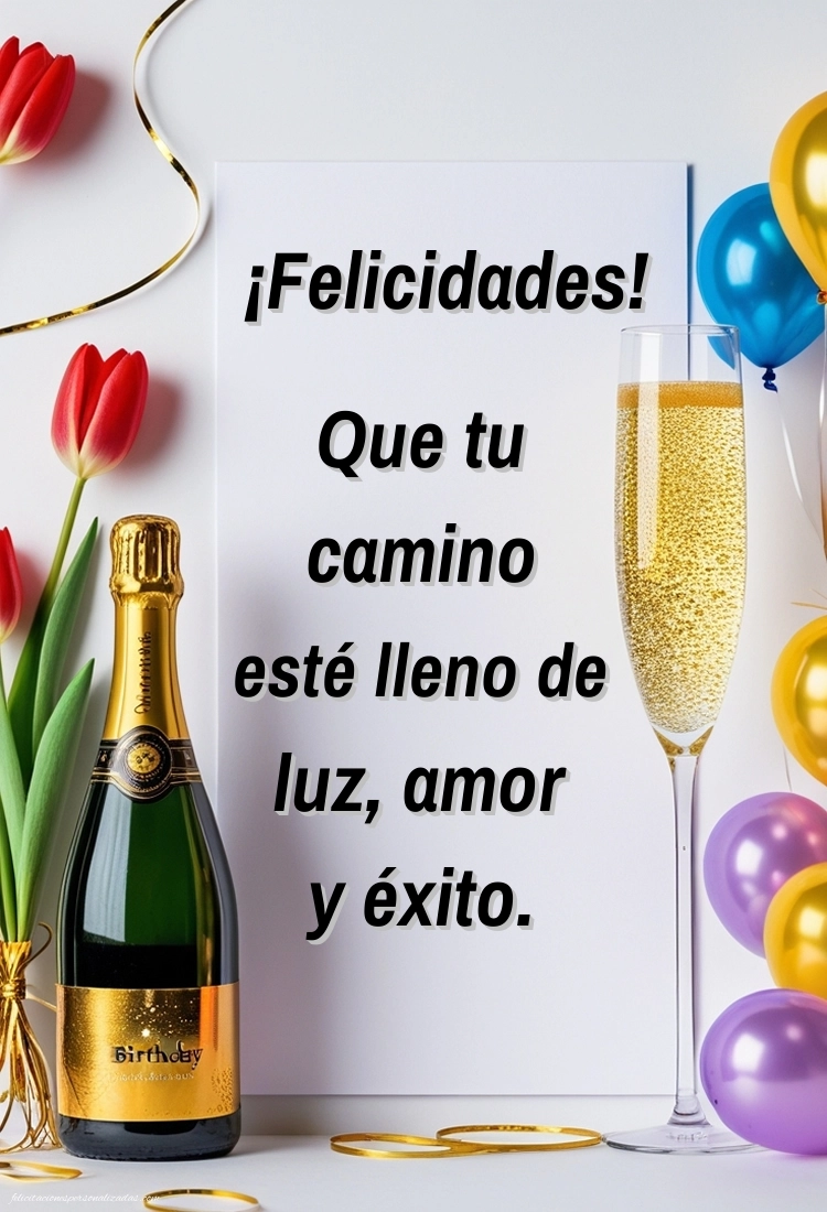 Imágenes con Frases de Feliz Cumpleaños Amigo: Champán y globos