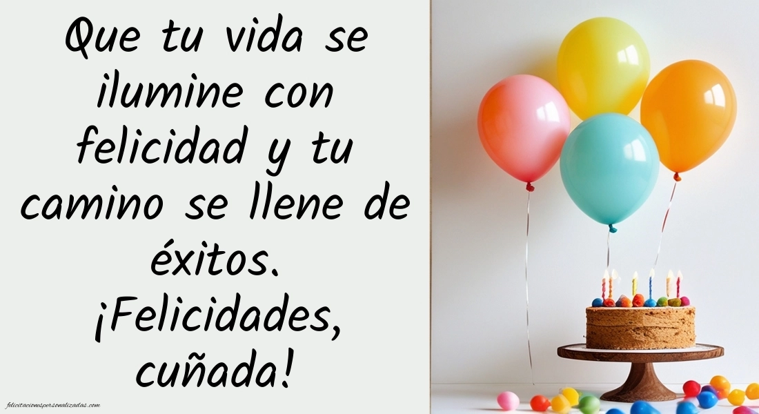 Imágenes con Frases de Feliz Cumpleaños Cuñada: Torta y globos