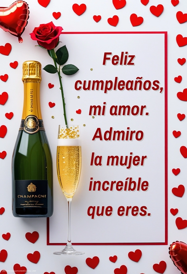 Imágenes con Frases de Feliz Cumpleaños Esposa: Champán y rosas