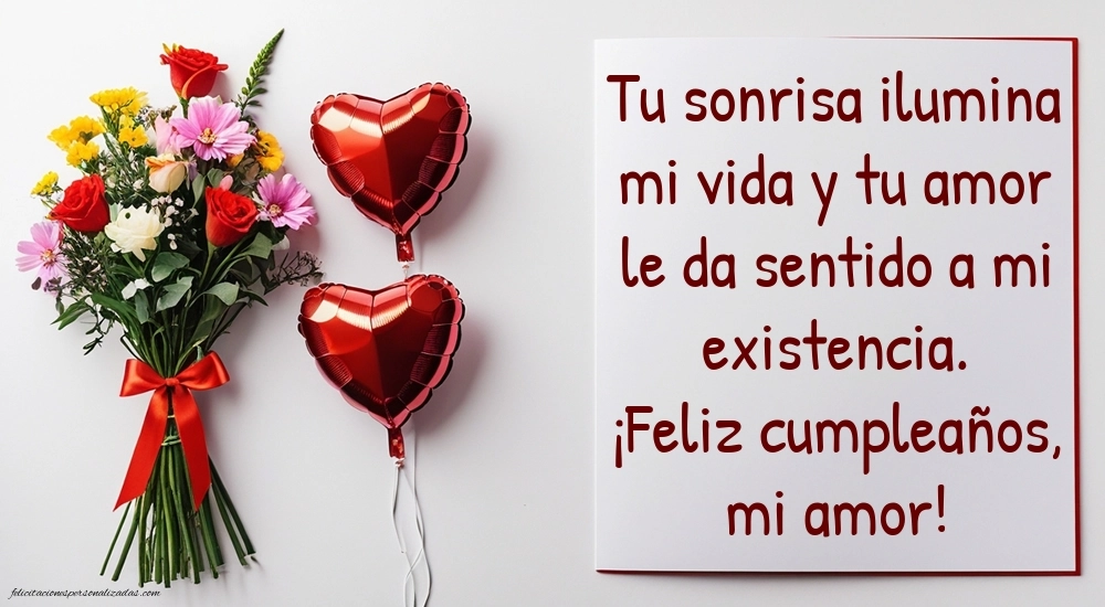 Imágenes con Frases de Feliz Cumpleaños Esposa: Flores y corazones