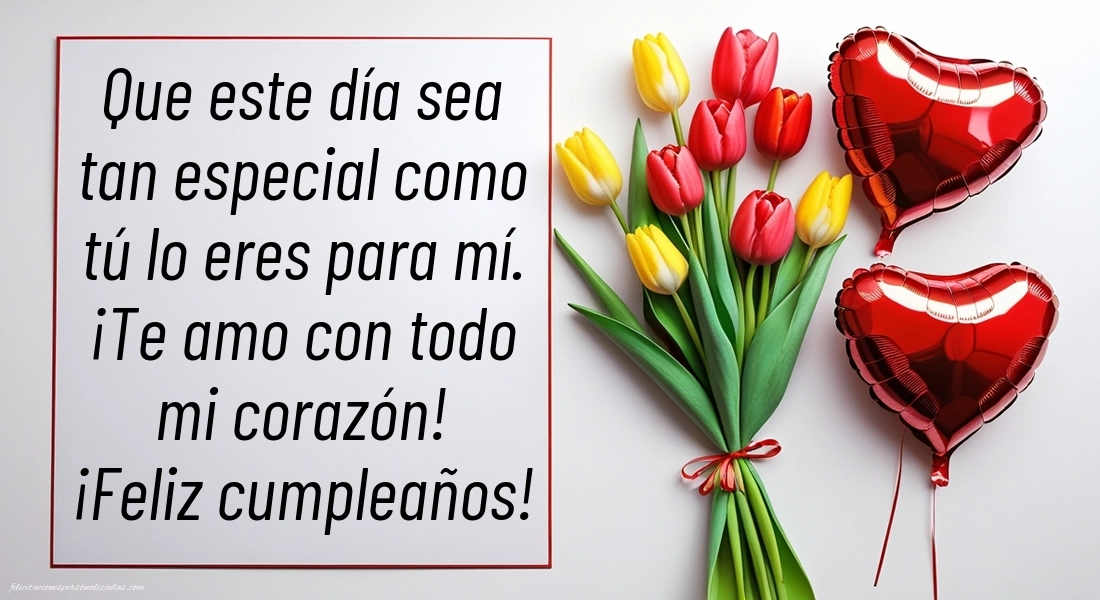 Imágenes con Frases de Feliz Cumpleaños Esposa: Flores y corazones