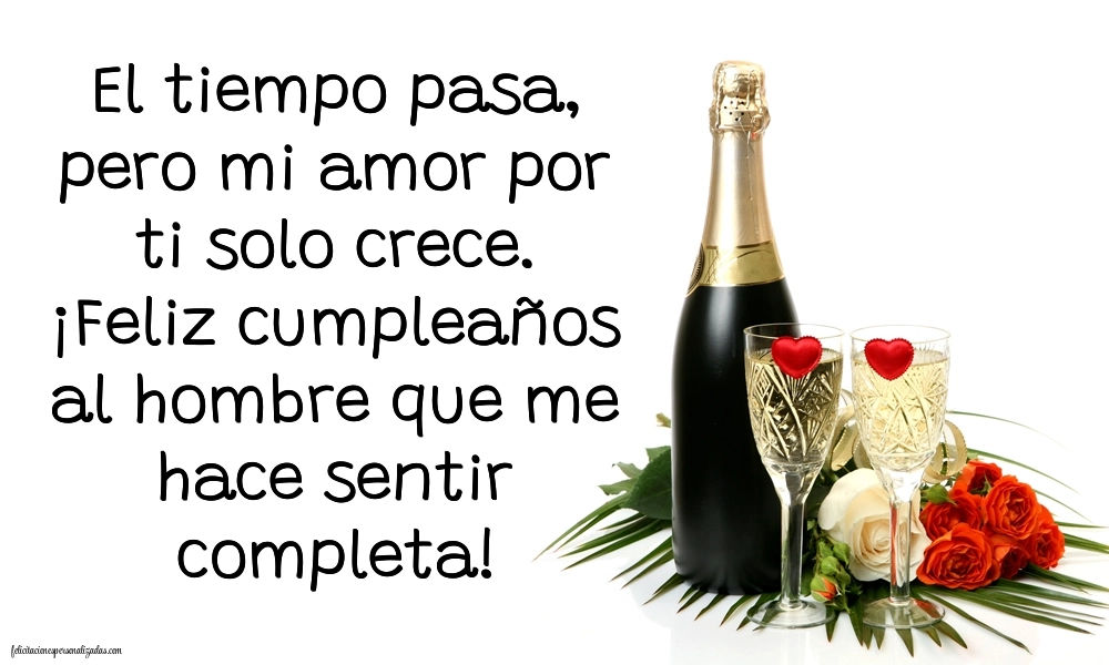 Imágenes con Frases de Feliz Cumpleaños Esposo: Champán y flores