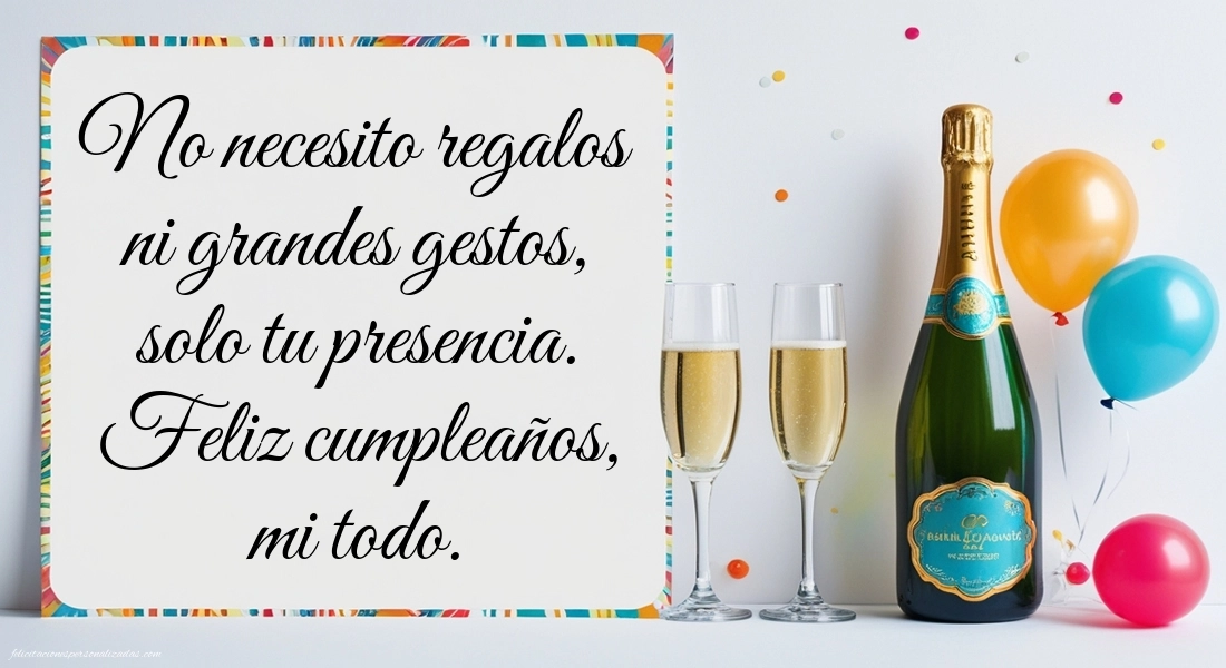 Imágenes con Frases de Feliz Cumpleaños Esposo: Champán y globos