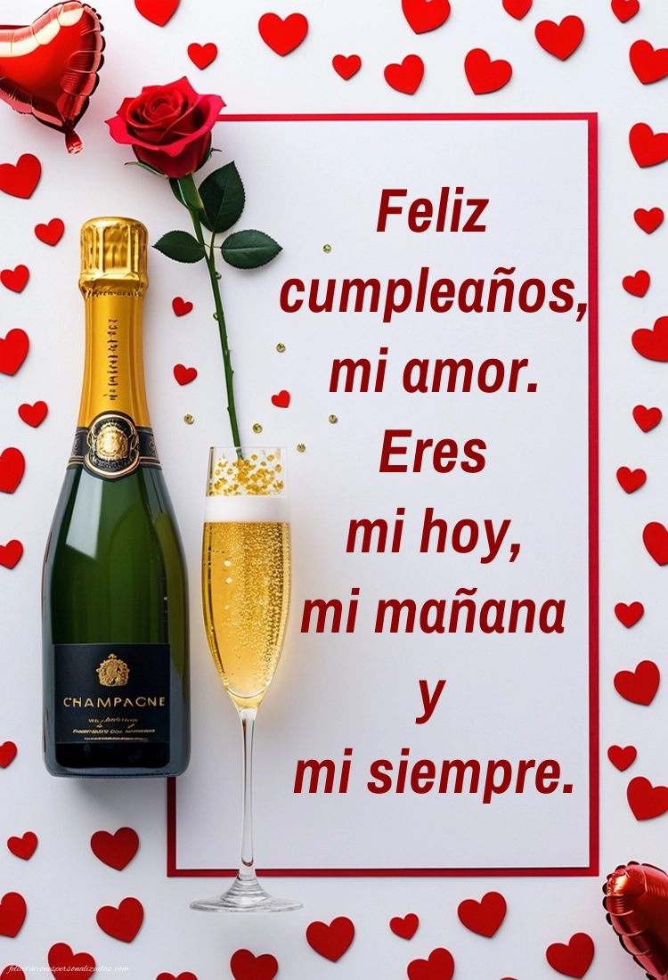 Imágenes con Frases de Feliz Cumpleaños Esposo: Champán y rosas