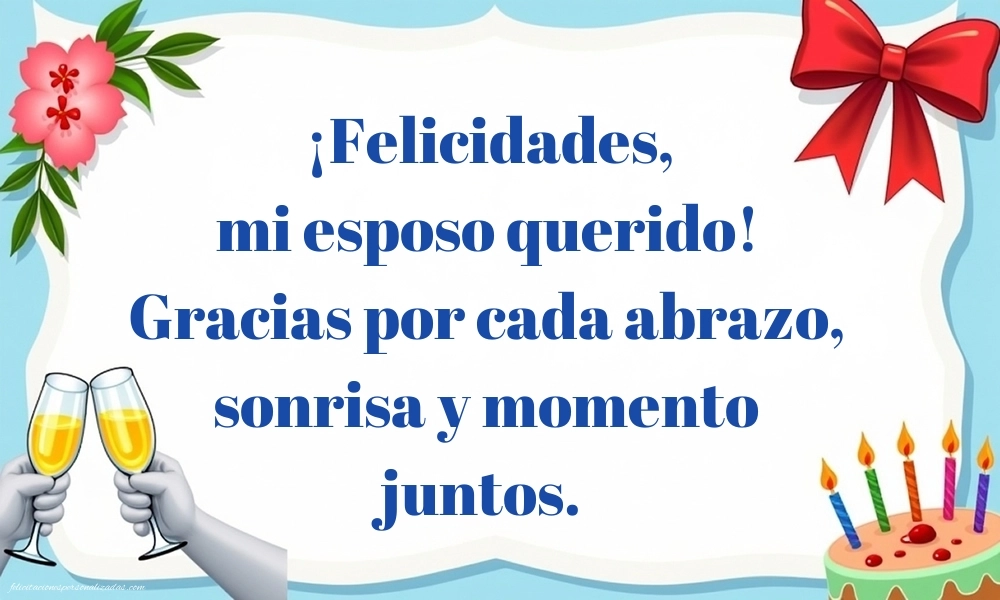 Imágenes con Frases de Feliz Cumpleaños Esposo: Champán y tarta