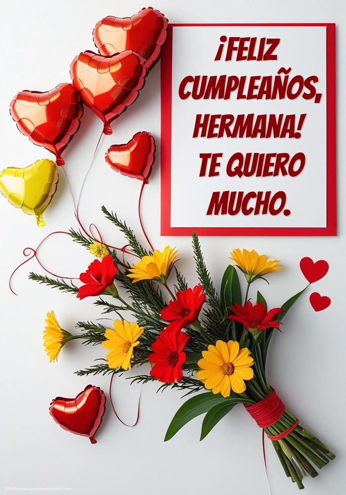 Imágenes con Frases de Feliz Cumpleaños Hermana: Flores y corazones