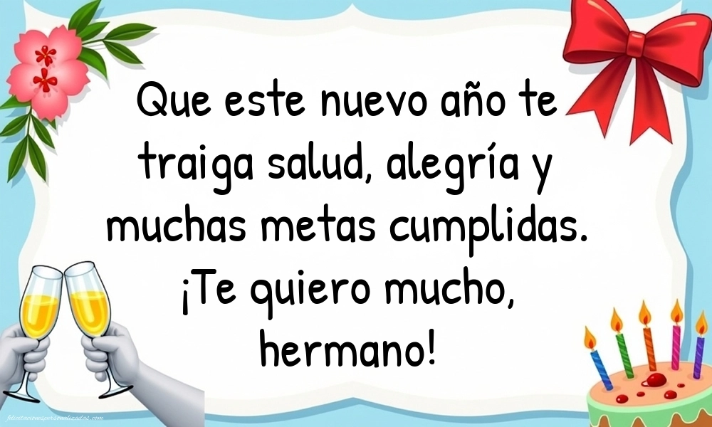 Imágenes con Frases de Feliz Cumpleaños Hermano: Champán y tarta