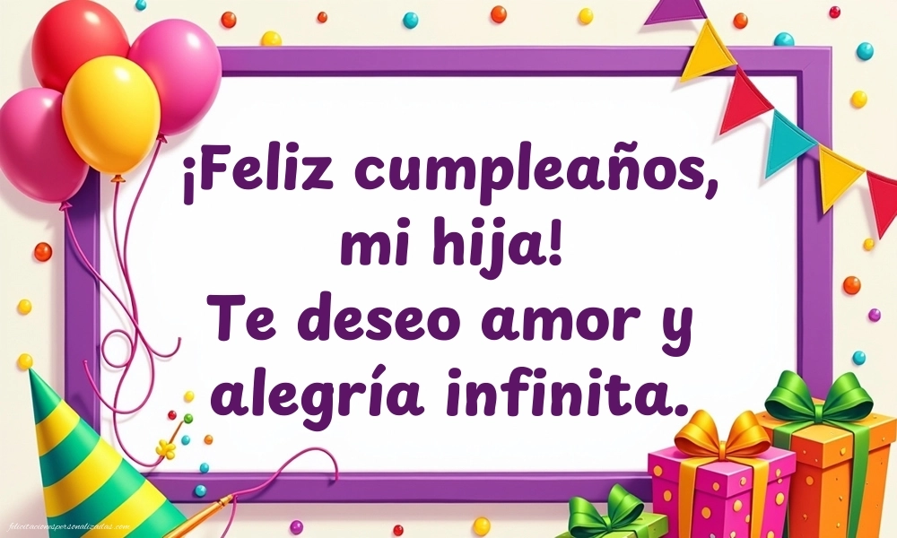 Imágenes con Frases de Feliz Cumpleaños Hija: Globos y regalos