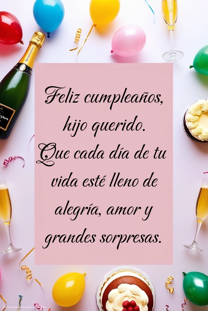 Imágenes con Frases de Feliz Cumpleaños Hijo: Champán