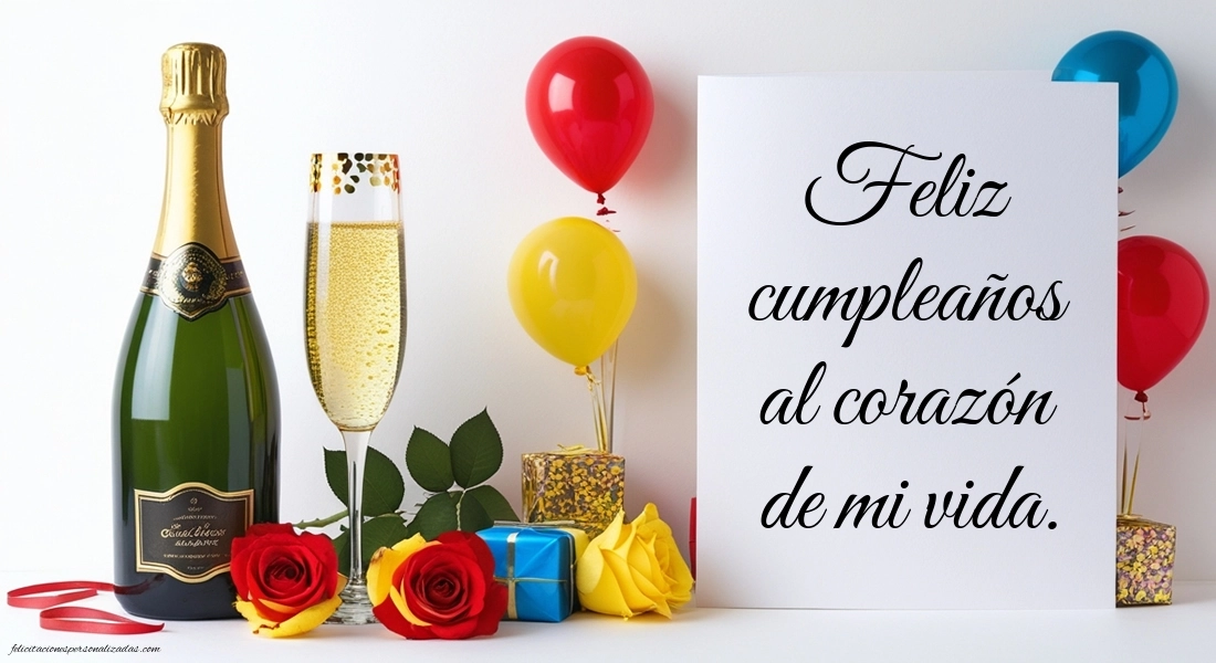 Imágenes con Frases de Feliz Cumpleaños Hijo: Champán y rosas