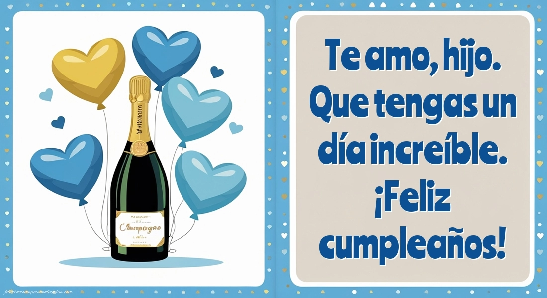Imágenes con Frases de Feliz Cumpleaños Hijo: Champán y globos