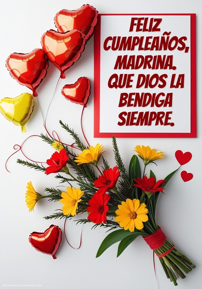 Imágenes con Frases de Feliz Cumpleaños Madrina: Flores y corazones