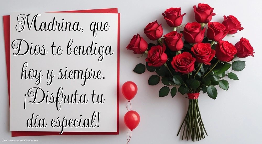 Imágenes con Frases de Feliz Cumpleaños Madrina: Rosas y globos