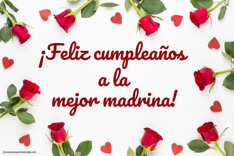 Imágenes con Frases de Feliz Cumpleaños Madrina: Rosas