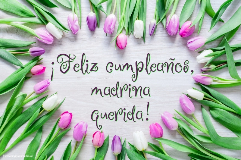 Imágenes con Frases de Feliz Cumpleaños Madrina: Tulipanes