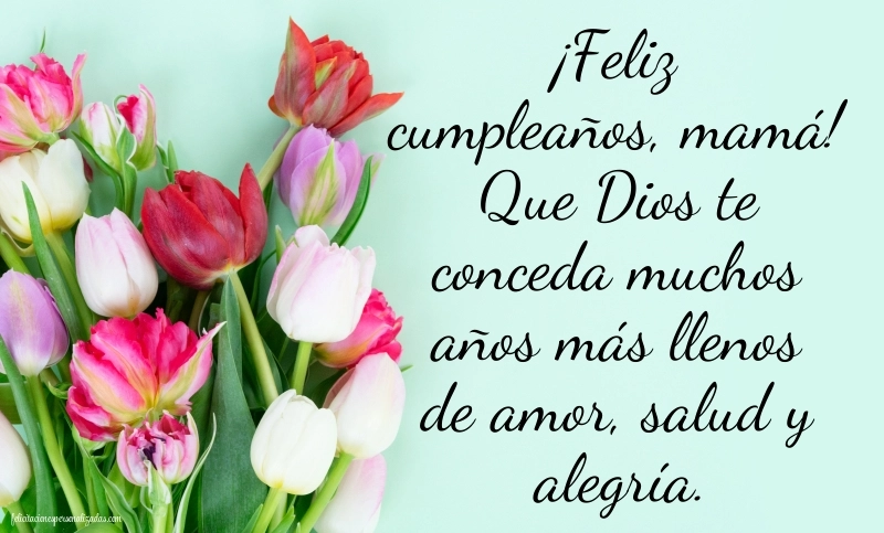 Imágenes con Frases de Feliz Cumpleaños Mamá: Tulipanes