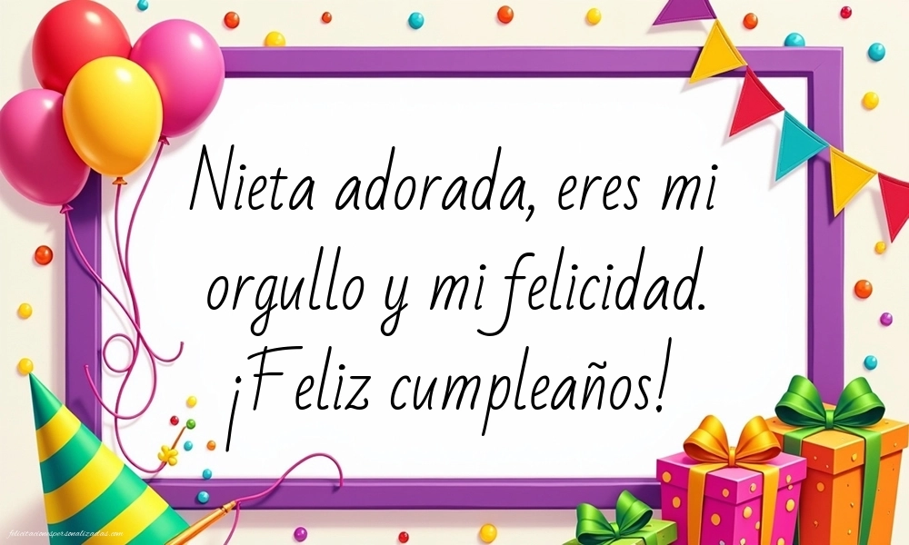 Imágenes con Frases de Feliz Cumpleaños Nieta: Globos y regalos