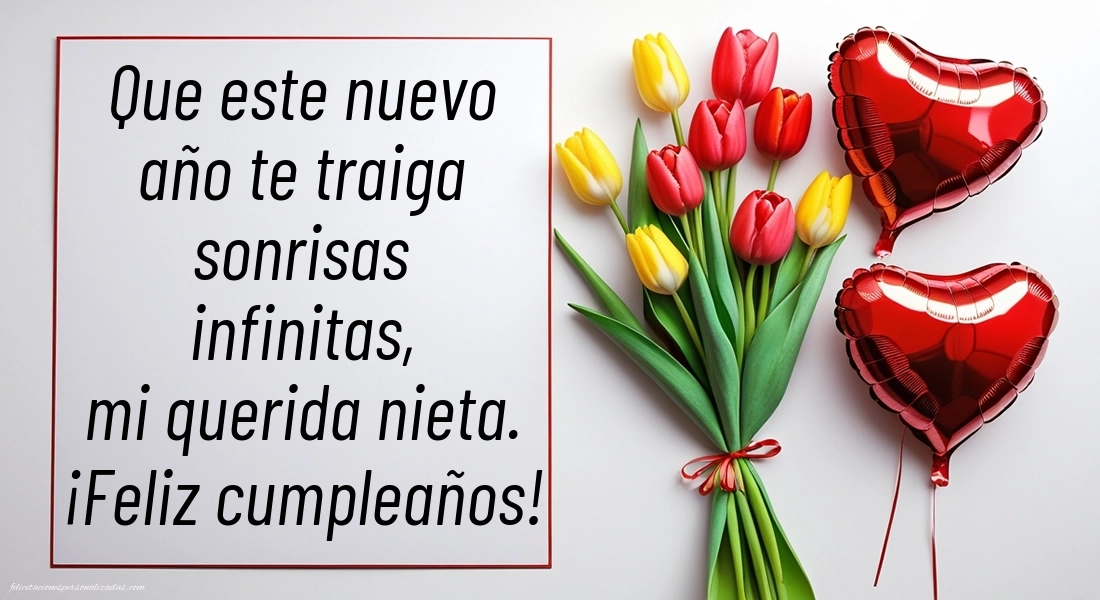 Imágenes con Frases de Feliz Cumpleaños Nieta: Flores y corazones