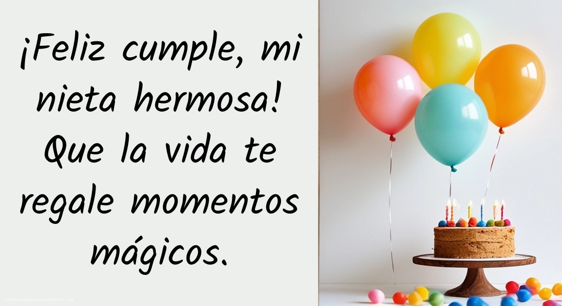 Imágenes con Frases de Feliz Cumpleaños Nieta: Torta y globos